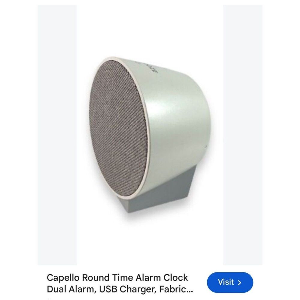 Capello Round Time Alarm Clock Dual Alarm, USB Charger, Fabric Face Design NWT